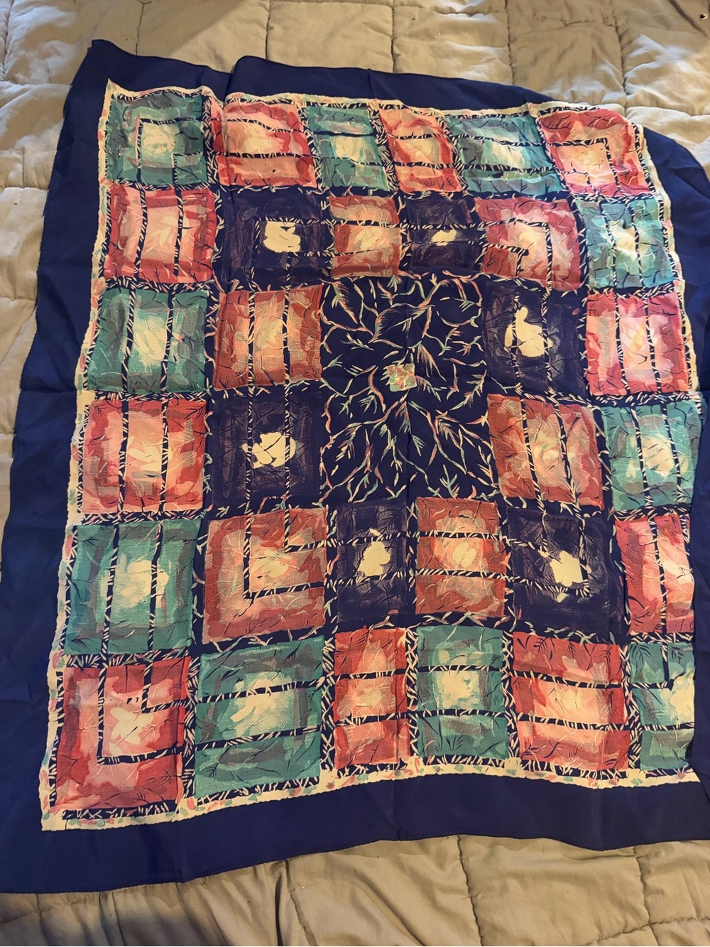 Multi-Color Printed Decorative Throw Blanket - Blue Border